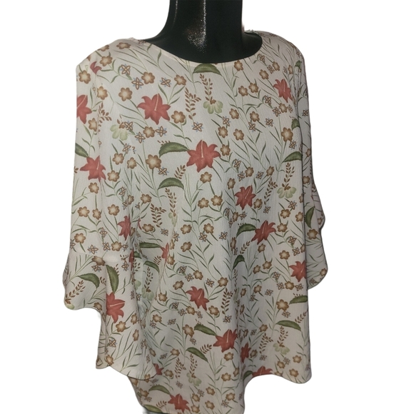 Papillon Cream Floral Print Bell Sleeve Blouse XL - Picture 3 of 7